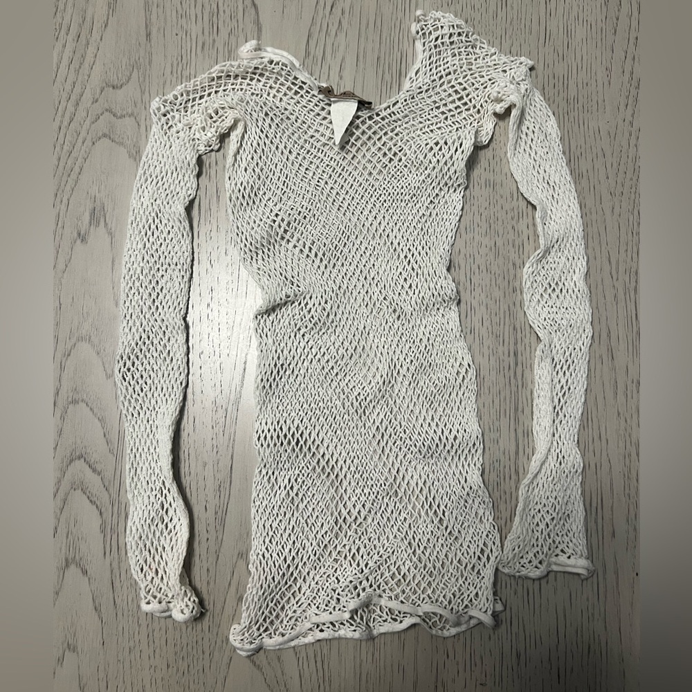 White Fish Net Long Sleeve Top